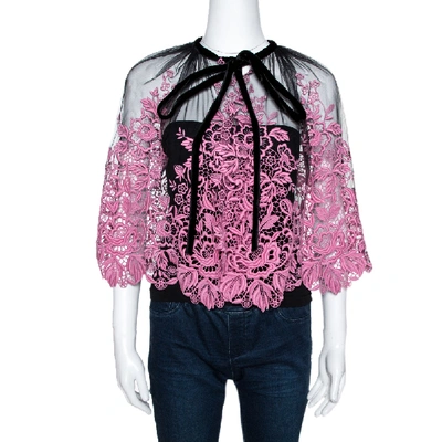 Pre-owned Dolce & Gabbana Black & Pink Guipure Lace Sheer Cape Top It 40