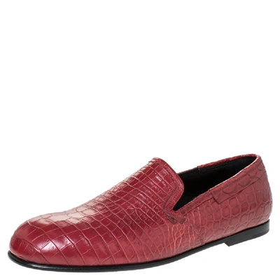 Pre-owned Dolce & Gabbana Red Crocodile Slip On Loafers Size 42