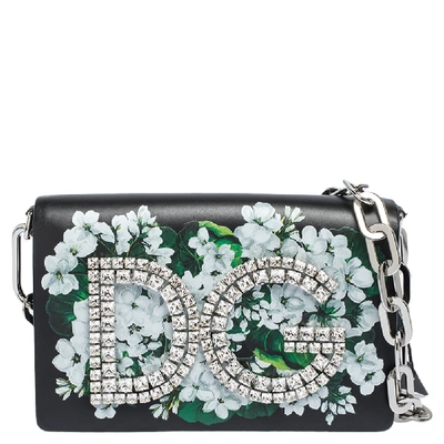 Pre-owned Dolce & Gabbana Black Floral Print Leather Dg Girls Clutch Bag