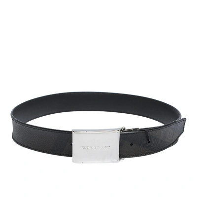 Pre-owned Burberry Grey Smoked Check Coated Canvas Charles 35 Belt 80cm In Black