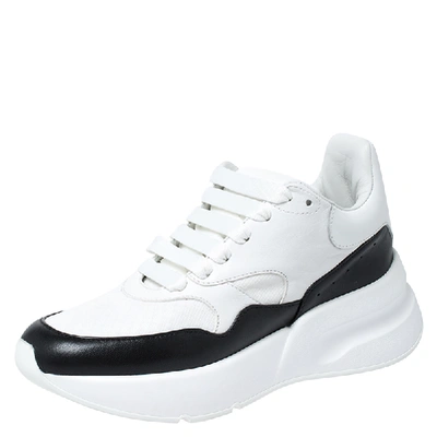 Pre-owned Alexander Mcqueen White/black Leather And Canvas Larry Low Top Sneakers Size 37