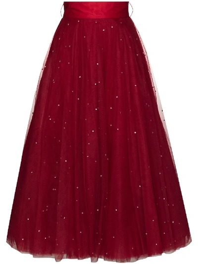 Shop Anouki Swarovski-studded Tulle Skirt In Red