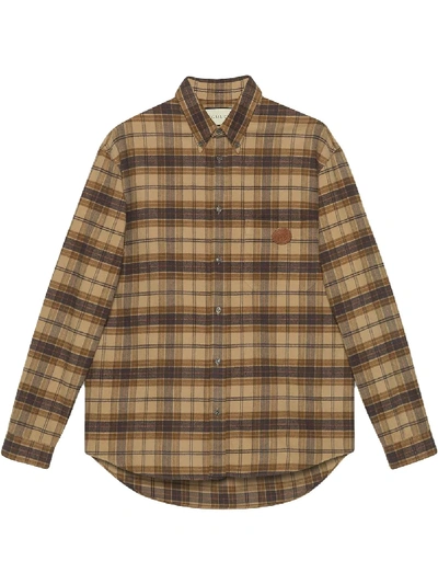 Shop Gucci Plaid Long-sleeve Shirt In Brown