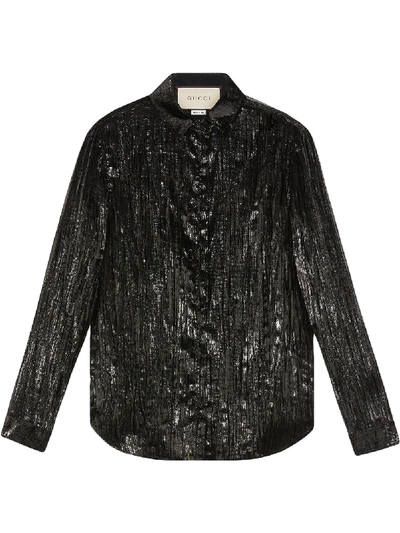 Shop Gucci Long-sleeve Lamé Shirt In Black