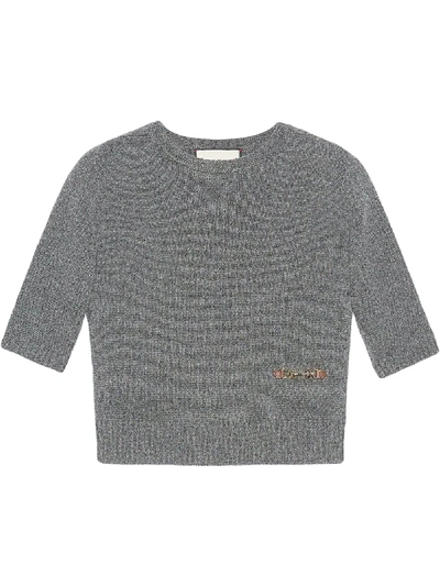 Shop Gucci Horsebit-embellished Knitted Top In Grey
