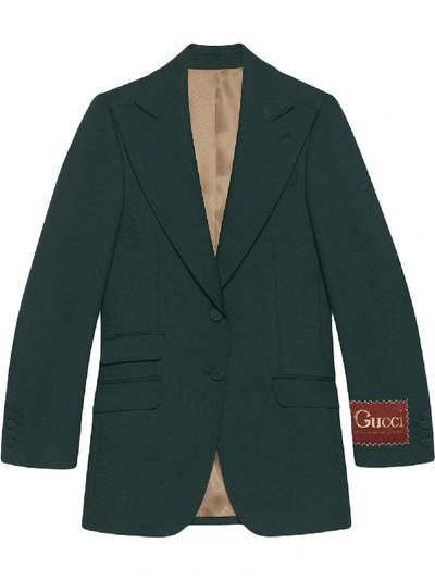 Shop Gucci Label Single-breasted Blazer In Green