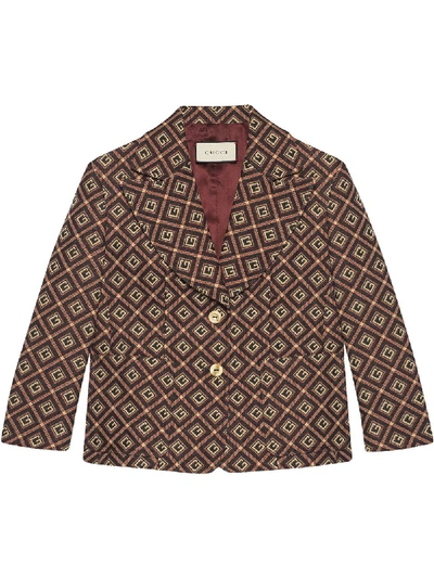 Shop Gucci Gg Damier Jacquard Single-breasted Blazer In Red