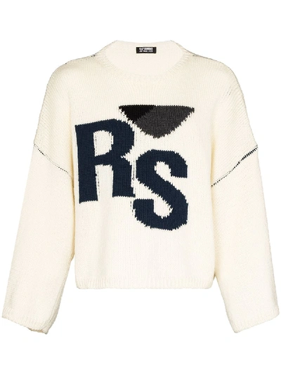 Shop Raf Simons Intarsia-knit Jumper In White