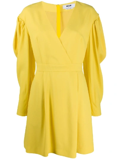 Shop Msgm Puff-sleeve Dress In Yellow