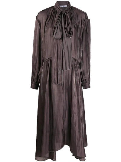 Shop Acne Studios Tie-neck Pleated Midi Dress In Brown