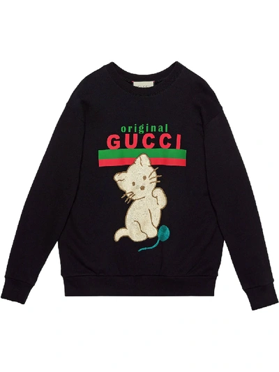 Shop Gucci Kitten Crew-neck Sweatshirt In Black