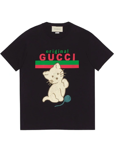 Shop Gucci Kitten Relaxed-fit T-shirt In Black