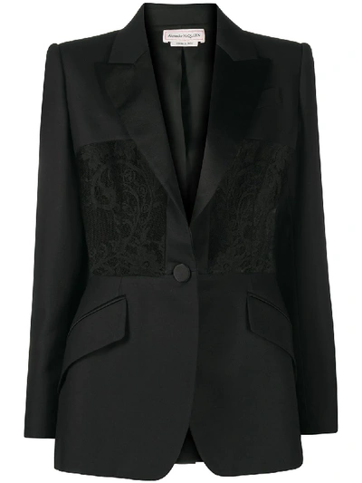 Shop Alexander Mcqueen Lace-panel Blazer In Black