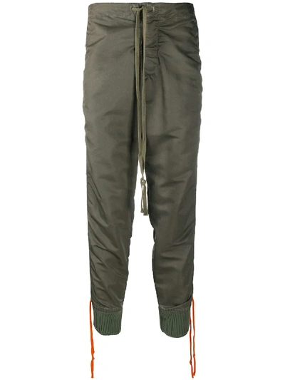 Shop Greg Lauren Drawstring Straight-leg Trousers In Green