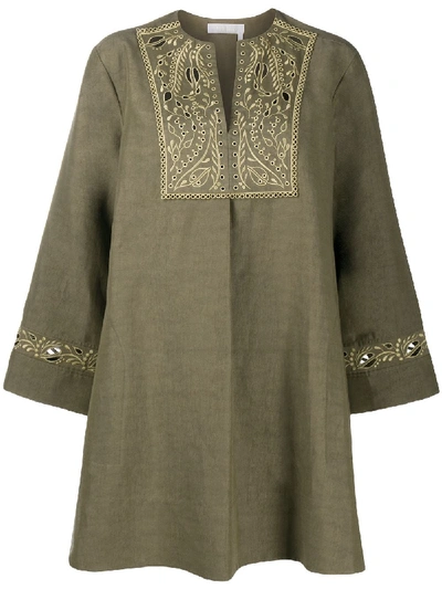 Shop Chloé Embroidered Tunic Dress In Green