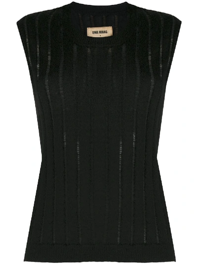 Shop Uma Wang Sheer Ribbed-knit Vest In Black