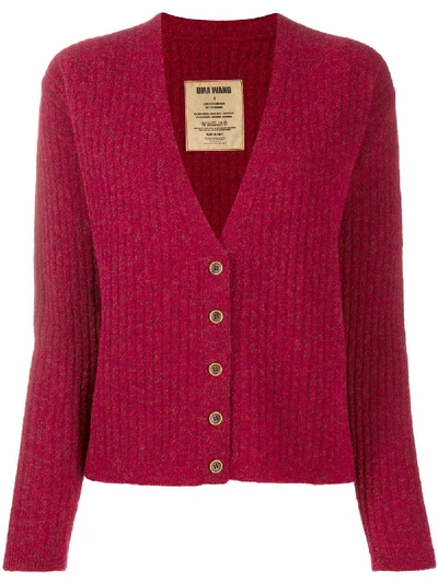Shop Uma Wang V-neck Ribbed-knit Cardigan In Red