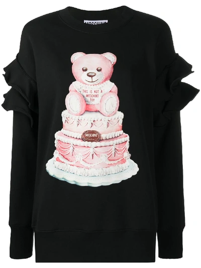 Shop Moschino Teddy Ruffle Sleeve Sweatshirt In Black