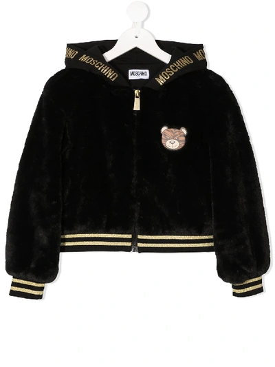 Shop Moschino Textured Bear Motif Jacket In Black