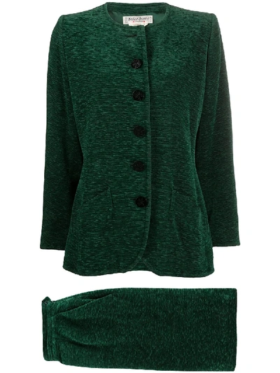 Pre-owned Saint Laurent Mélange-effect Skirt Suit In Green