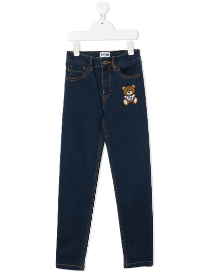 Shop Moschino Teddy Bear Patch Skinny Jeans In Blue