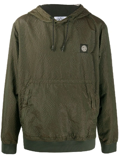 Shop Stone Island Textured Style Logo Patch Hoodie In Green