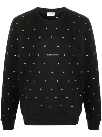 Shop Saint Laurent Logo-print Eyelet-embellished Sweatshirt In Black