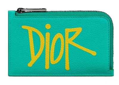 Pre-owned Dior And Shawn Zipped Card Holder (3 Card Slot) Green