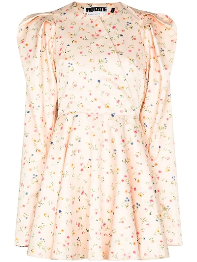 Shop Rotate Birger Christensen Pauline Floral-print Mini Dress In Neutrals