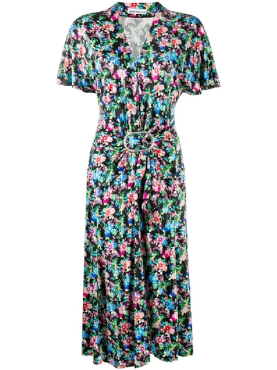 Shop Rabanne Floral Print Midi Dress In Black