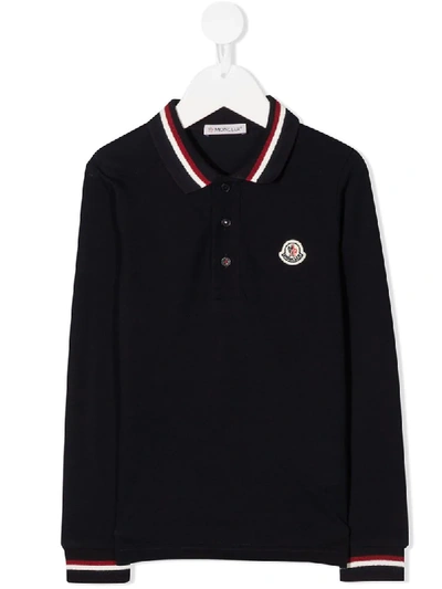 Shop Moncler Embroidered Logo Polo Shirt In Blue