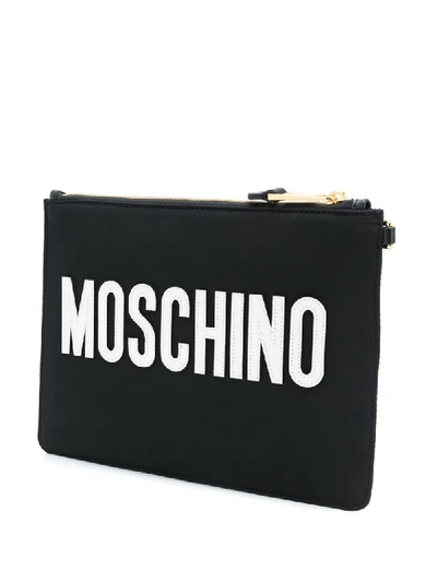 Shop Moschino Teddy Embroidered Clutch Bag In Black