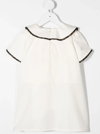 Shop Fendi Ff-trim Ruffle Mini Dress In White