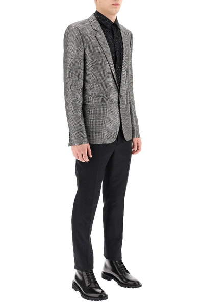 Shop Saint Laurent Prince Of Wales Lame Jacket In Black,silver,grey