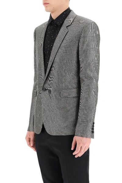 Shop Saint Laurent Prince Of Wales Lame Jacket In Black,silver,grey