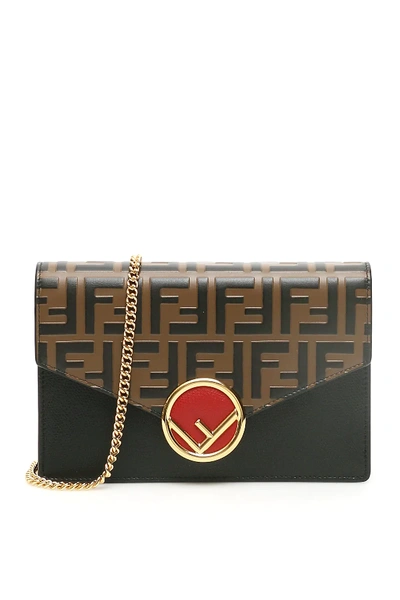 Shop Fendi Ff Wallet On Chain In Brown/black/red