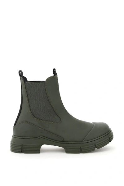 Shop Ganni Recycled Rubber Chelsea Boots In Khaki,green