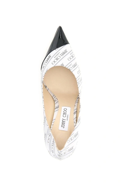 Shop Jimmy Choo Love 85 Pumps With Jacquard Logo In White,black