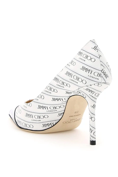 Shop Jimmy Choo Love 85 Pumps With Jacquard Logo In White,black