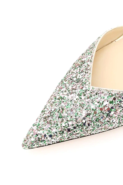 Shop Jimmy Choo Thandi 85 Glitter Slingback Pumps In Gold,green,pink