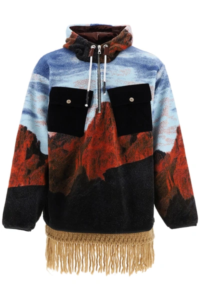 Shop Palm Angels Canyon Fleece Jacket In Orange,light Blue,black