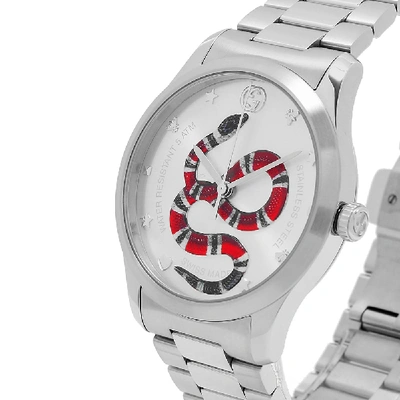 Shop Gucci G-timeless Iconic Snake Watch In Silver