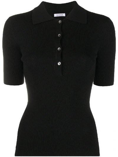 Shop P.a.r.o.s.h Fine Knit Shortsleeved Polo Top In Black