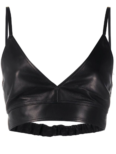 Shop Helmut Lang Leather Cropped Top In Black