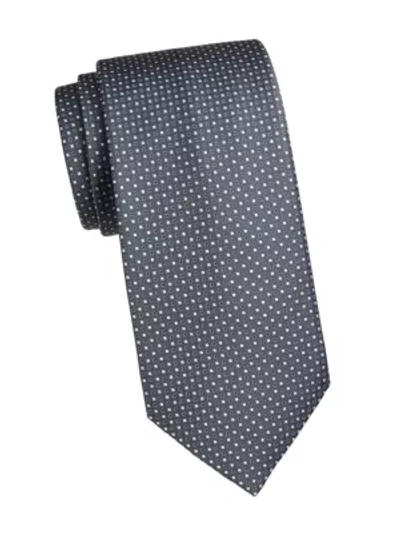 Shop Brioni Men's Neat Square Silk Tie In Grey White