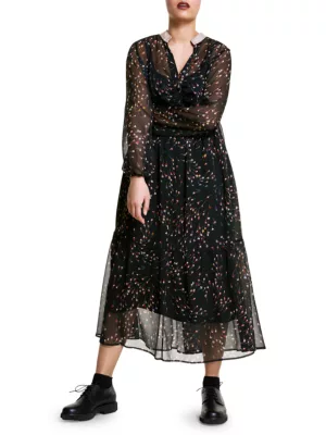 long sleeve floral midi dress