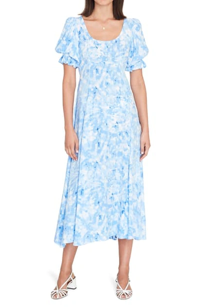 Shop Faithfull The Brand Linnie Tie Dye Puff Sleeve Midi Dress In Roos Tie Dye/ Blue