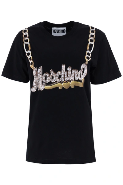 Shop Moschino Chain Print T-shirt In Fantasia Nero (black)
