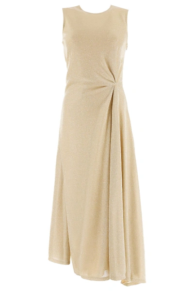 Shop Lanvin Lurex Draped Dress In Sand (gold)