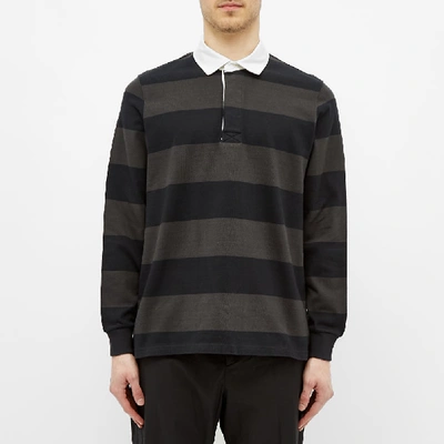 Shop Pop Trading Company Pop Trading Company Striped Rugby Polo Shirt In Black